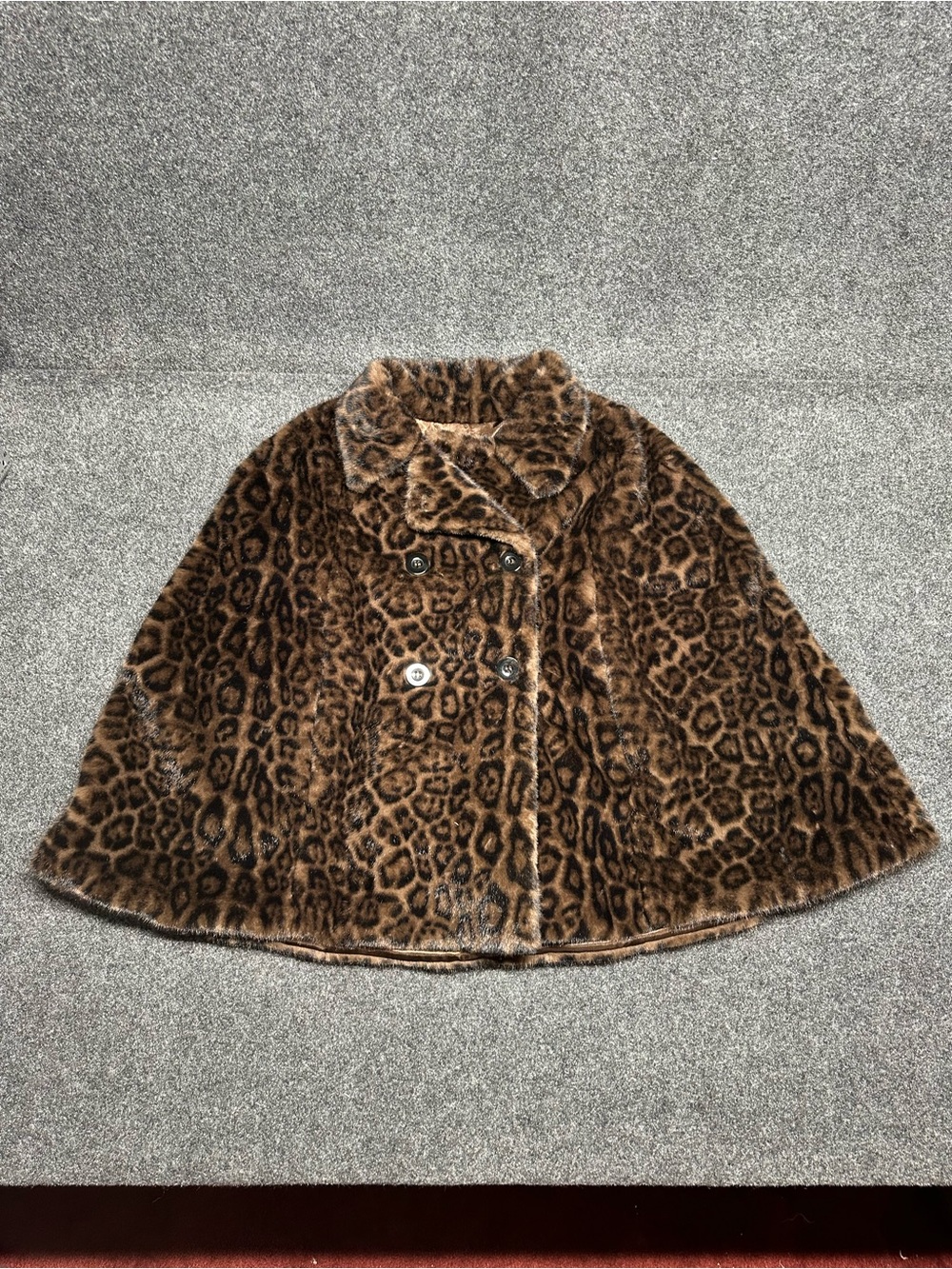 Rachel Zoe Cape Poncho One Size Brown Leopard Print Faux Fur Glam Arm Slits